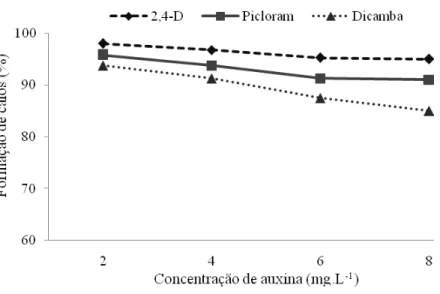 Figura 4. Porcentagem de formação de calos a partir de ápices caulinares de cana-de-açúcar, cultivar 