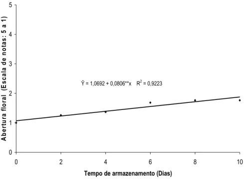 Figura 16. Abertura floral de Heliconia bihai durante 10 dias de armazenamento  em condições ambiente (22,4 ± 3,1 ºC e 42 ± 12% UR)