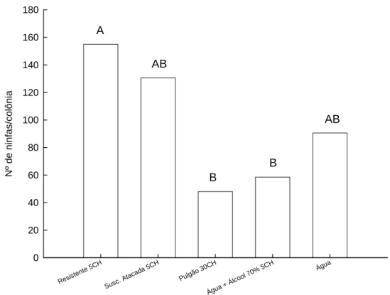 Figura 2. Número de ninfas em colônias de Brevicoryne brassicae, em plantas 
