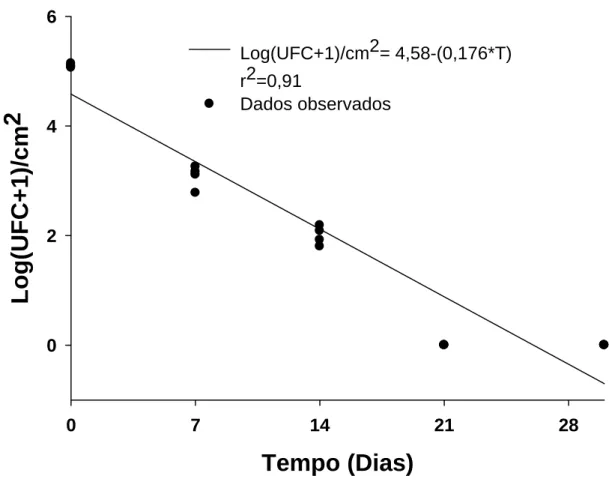 Figura 1. Sobrevivência de Bacillus sp. (B157-I+-I+) em cafeeiros em condições de  campo (Ervália-MG)