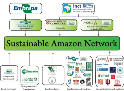 Figure 1: Collaborative scheme of the Sustainable Amazon Network. It was  leaded  by  EMBRAPA  and  INCT,  through  an  international  partnership