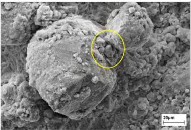 Figura 11 - Ponte de argila ligando dois agregados de partículas finas. Foto tirada no  MEV (CAMAPUM DE CARVALHO ET AL, 2002)