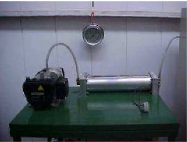 Figura 3 - Foto detalhando o gerador de ozônio (à esquerda) e o compressor de ar. 