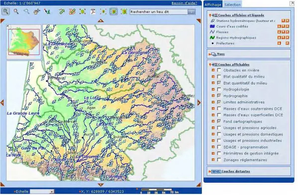 Figura  2.2  –  Sistema  de  informações  hidrológico  francês:  postos  fluviométricos  em  operação na região hidrográfica de Adour-Garonne