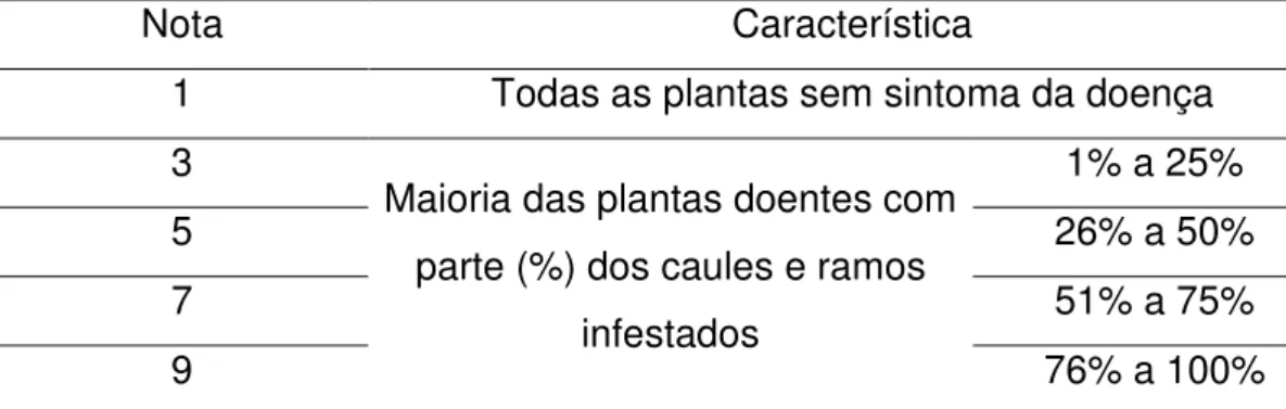 Tabela 2 – Escala para avaliação da severidade do mofo-branco do feijoeiro 