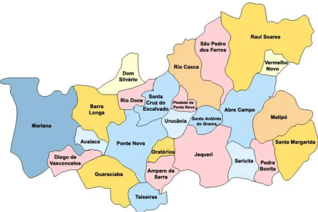 Figura 4. Área de abrangência da Associação dos Municípios da  Microrregião do Vale do Rio Piranga - AMAPI