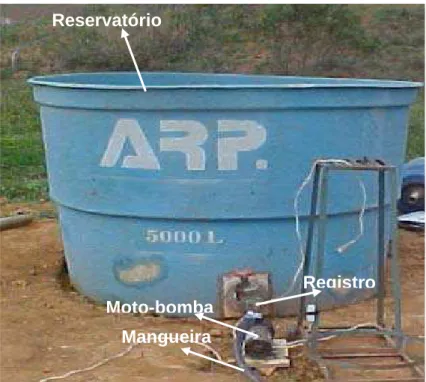 Figura 3.13. Detalhe do reservatório  de água  e do conjunto moto-bomba. 