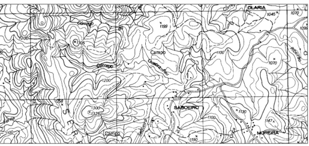 Figura 2 – Parte de uma carta planialtimétrica – representação do relevo por  pontos cotados e isolinhas