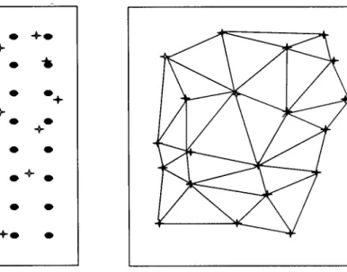 Figura 3 – Estrutura de dados regular (forma de pontos) (a) e estrutura  irregular (triângulos) (b)