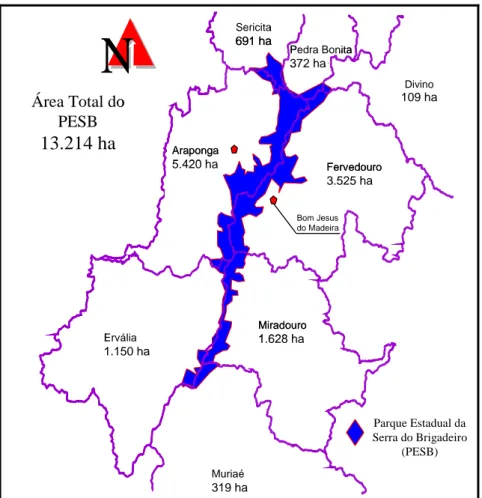 Figura 3 – Mapa do Parque Estadual da Serra do Brigadeiro (PESB), com os 8 