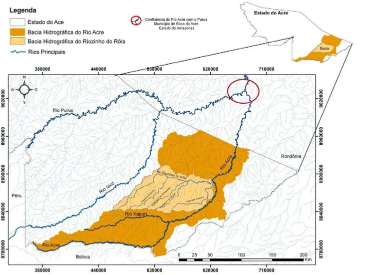 Figura 1 – Localização da bacia hidrográfica do riozinho do Rôla no Estado do Acre. 