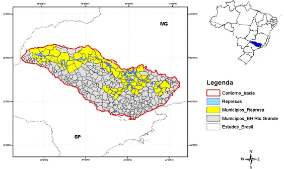 Figura 25 – Área dos municípios que se encontram dentro do  limite da bacia  hidrográfica do Rio Grande