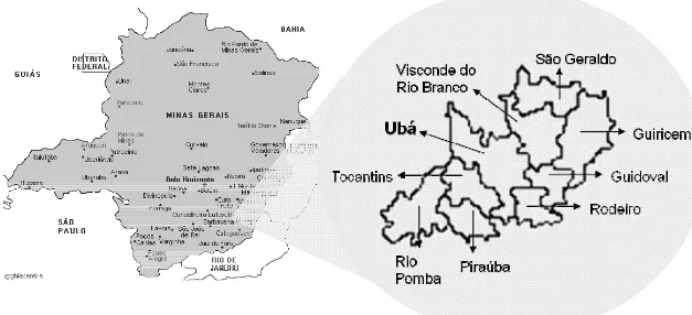Figura 2 - Localização geográfica dos municípios que fazem parte do arranjo produtivo  local de Ubá - MG 