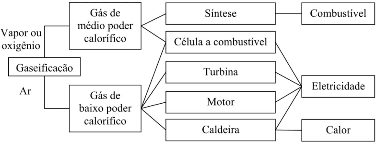 Figura 2.  Aplicações do gás de biomassa gaseificada. 