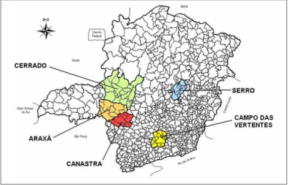 Figura 1 - Regiões produtoras de queijos Minas artesanais. 