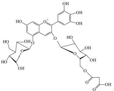 Figura 5 – Estrutura química da delfinidina-3-malonilglicosídeo-5-glicosídeo. 
