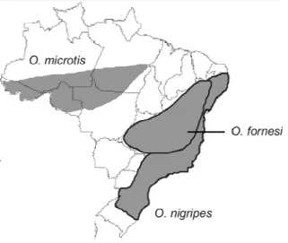 Figura 2. Área de ocorrência de espécies do  Gênero  Oligoryzomys  no Brasil (Bonvicino  et al
