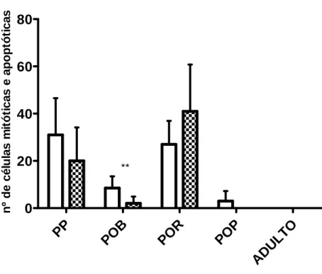 Figura 5. Análise de variância (ANOVA), relacionando o número de células mitóticas e  apoptóticas no intestino médio de M