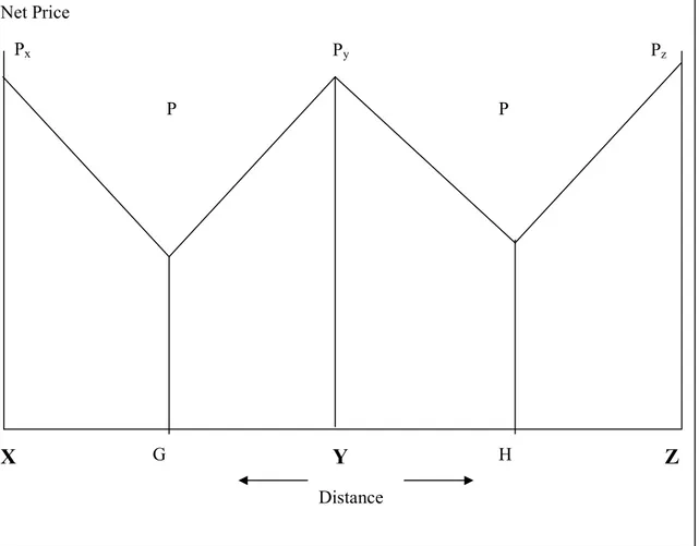 Figure 3 – Spatial price representation for an oligopsonistic situation. Source: Developed by the author.