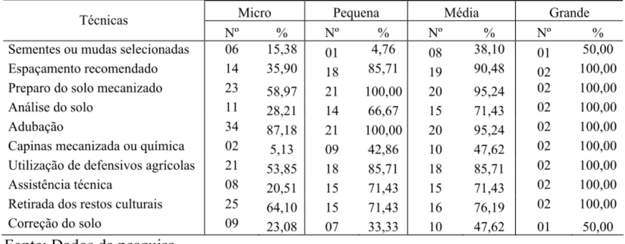 Tabela 20 – Técnicas ou Práticas Agrícolas Utilizadas na Atividade, 2007. 