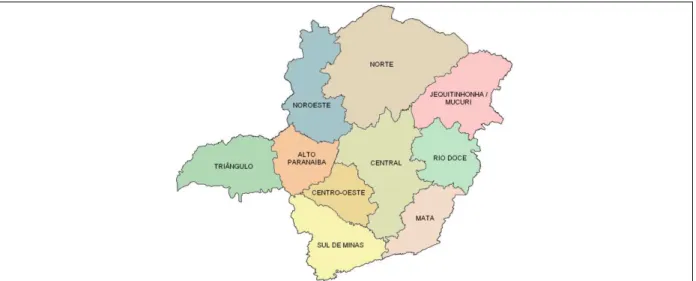 Figura 1 – Regiões de Planejamento do Estado de Minas Gerais.  Fonte: Instituto de Geociências Aplicadas – IGA (2009)