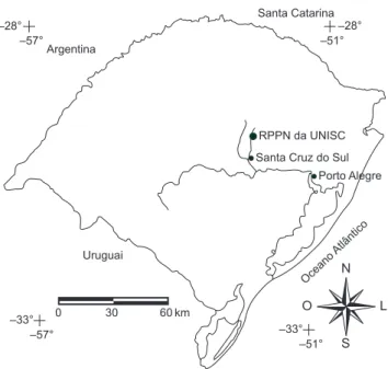 Figura 1. Mapa de localização da RPPN da UNISC no município de Sinimbu, 