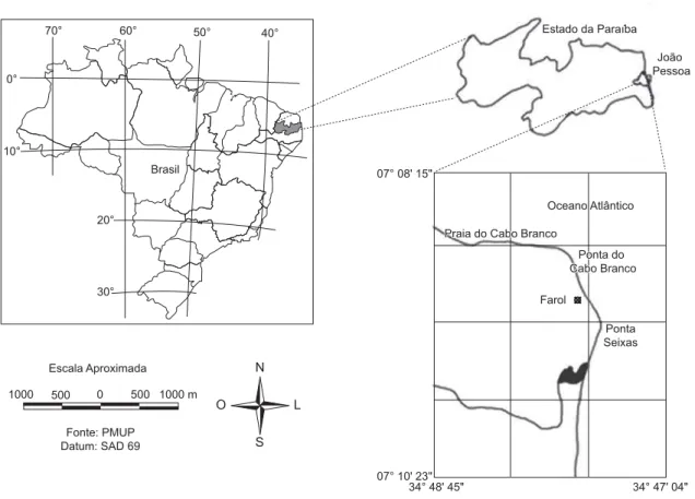 Figure 1. Geographic location of the Cabo Branco in the coast of Paraiba State (modified of Gama 2006).