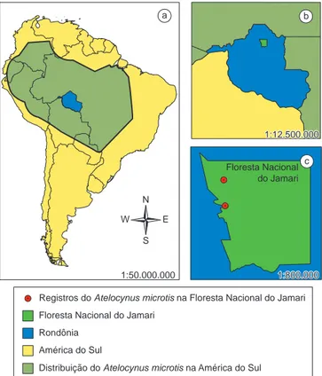 Figura 1. a) Distribuição do Atelocynus microtis na América do Sul (Berta, 