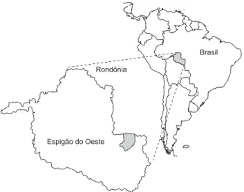 Figura 1. Mapa da América do Sul com a localização de Espigão do Oeste  (RO) - Brasil.