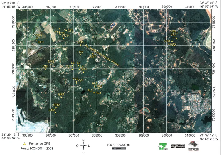 Figura 2. Imagem IKONOS II 2003 com a localização da área de estudo no município de Embu (SP, Brasil)
