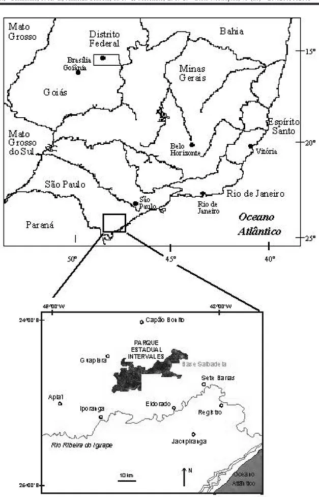 Figura 1: Localização do Parque Estadual Intervales e da Base Saibadela, município de Sete Barras, SP.