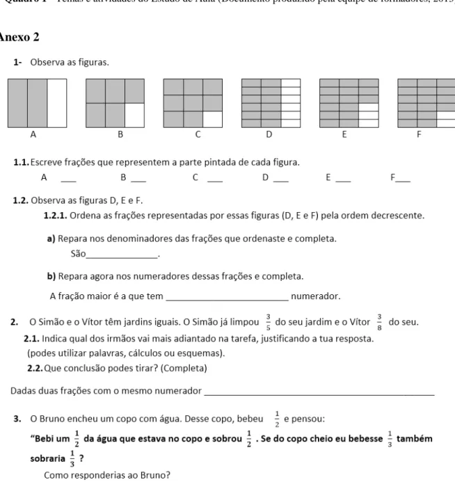 Figura 5  – A tarefa da aula de investigação, organizada em três questões (Documento produzido durante a  formação, 2014)