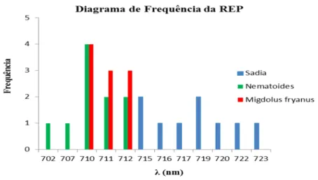 Tabela 1: Comprimento de onda médio do REP e respectivos desvios padrão e valores de REP 
