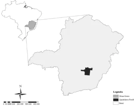 Figura 1 - Localização geográfica do Quadrilátero Ferrífero, MG. 