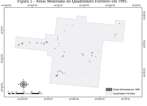 Figura 3 - Áreas Mineradas no Quadrilátero Ferrífero em 1989. 