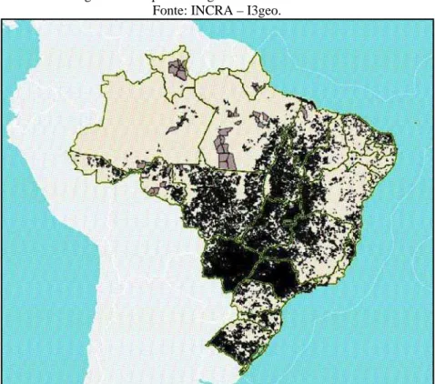 Figura 1 – Propriedades georreferenciadas no Brasil.  Fonte: INCRA – I3geo.  