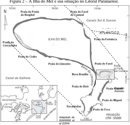 Figura 2 – A Ilha do Mel e sua situação no Litoral Paranaense. 
