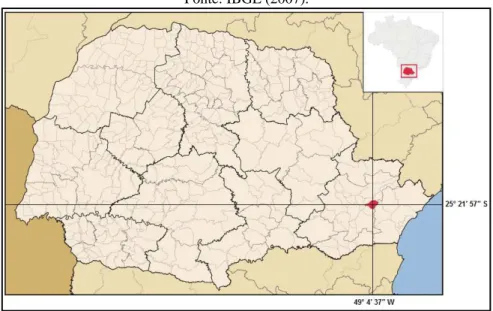 Figura 1 - Localização do município de Quatro Barras no Estado do Paraná.  Fonte: IBGE (2007)
