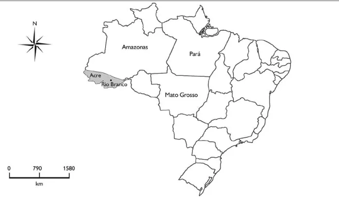 Figura 1. Localização da área de estudo, com destaque para Rio Branco, capital do Acre.