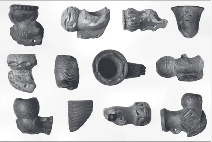 Figura 5. Alguns fragmentos de cachimbos encontrados no sítio Macacu IV. Foto: Beto Barcellos.
