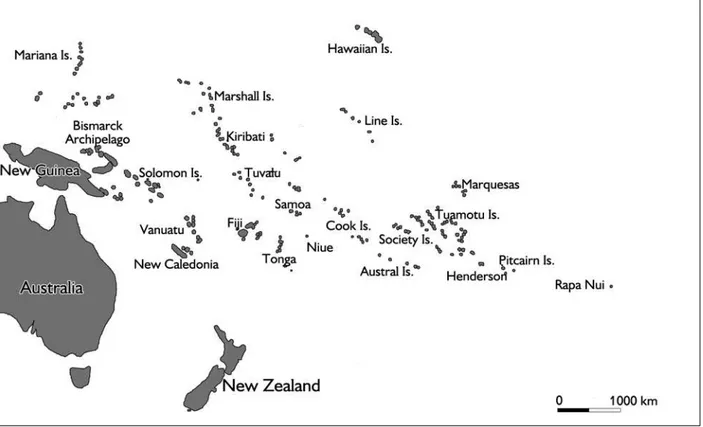 Figura 1. Ilhas do Pacífico e Tuvalu. Fonte: Ladefoged e Graves (2002).