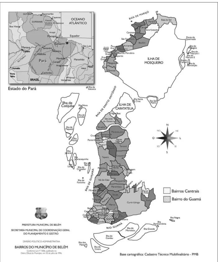 Figura 1.  Mapa de Belém, Pará, com destaque para o bairro do Guamá.