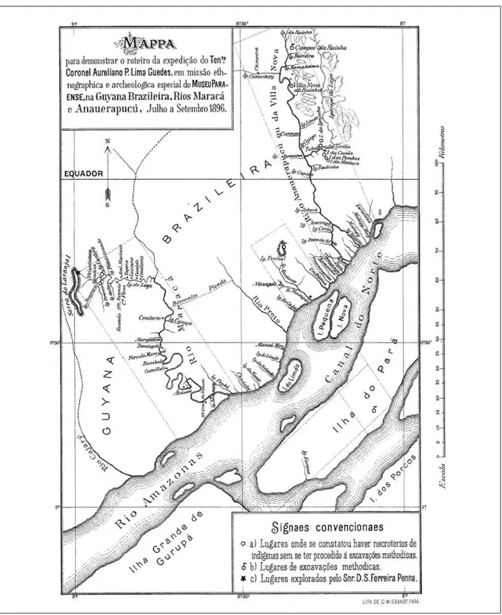 Figura 1. Mapa da expedição arqueológica de Aureliano Pinto de Lima Guedes. Fonte: Guedes (1897).