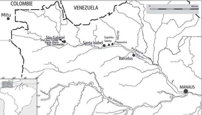 Figura 1. Situação das localidades estudadas no Médio e Alto Rio Negro.