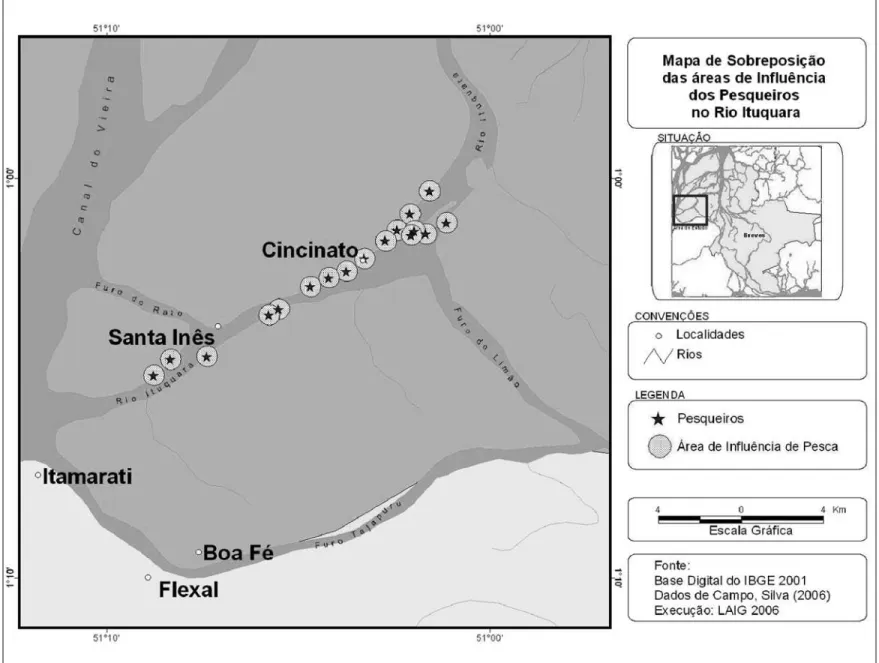 Figura 1. Mapa de sobreposição das áreas de influência dos pesqueiros no rio Ituquara.
