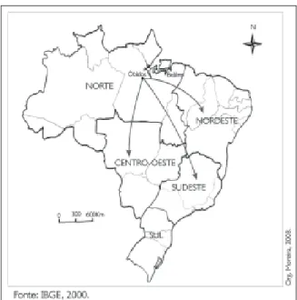 Figura 3. Mapa de destino do pescado. Fonte: IBGE, 2000. Org. Moreira, 2003.