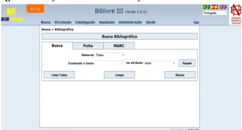 Figura 1: Interface da tela inicial do software Biblivre 