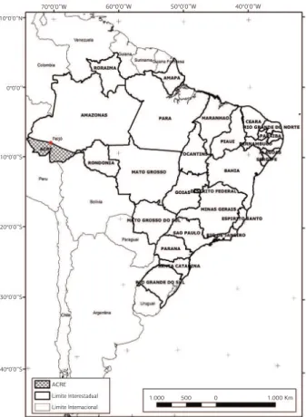 Figura 1. Localização da área de estudo no município de Feijó,  Estado do Acre, Brasil.