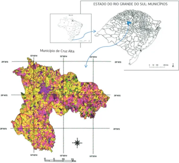 Figura 1. Imagem Landsat/TM, composição colorida RGB 543, de 21/1/2009 do município de Cruz Alta, Rio Grande do Sul.