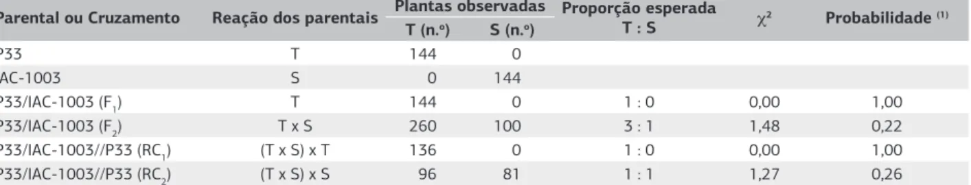Tabela 1. Reações de trigo duro à toxicidade de alumínio (2 mg L -1 ) em soluções nutritivas dos parentais P33 e IAC-1003 e das gerações 
